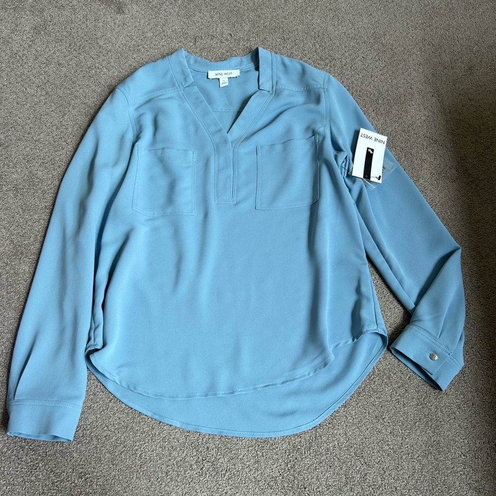 Nine West Blue V-Neck Blouse